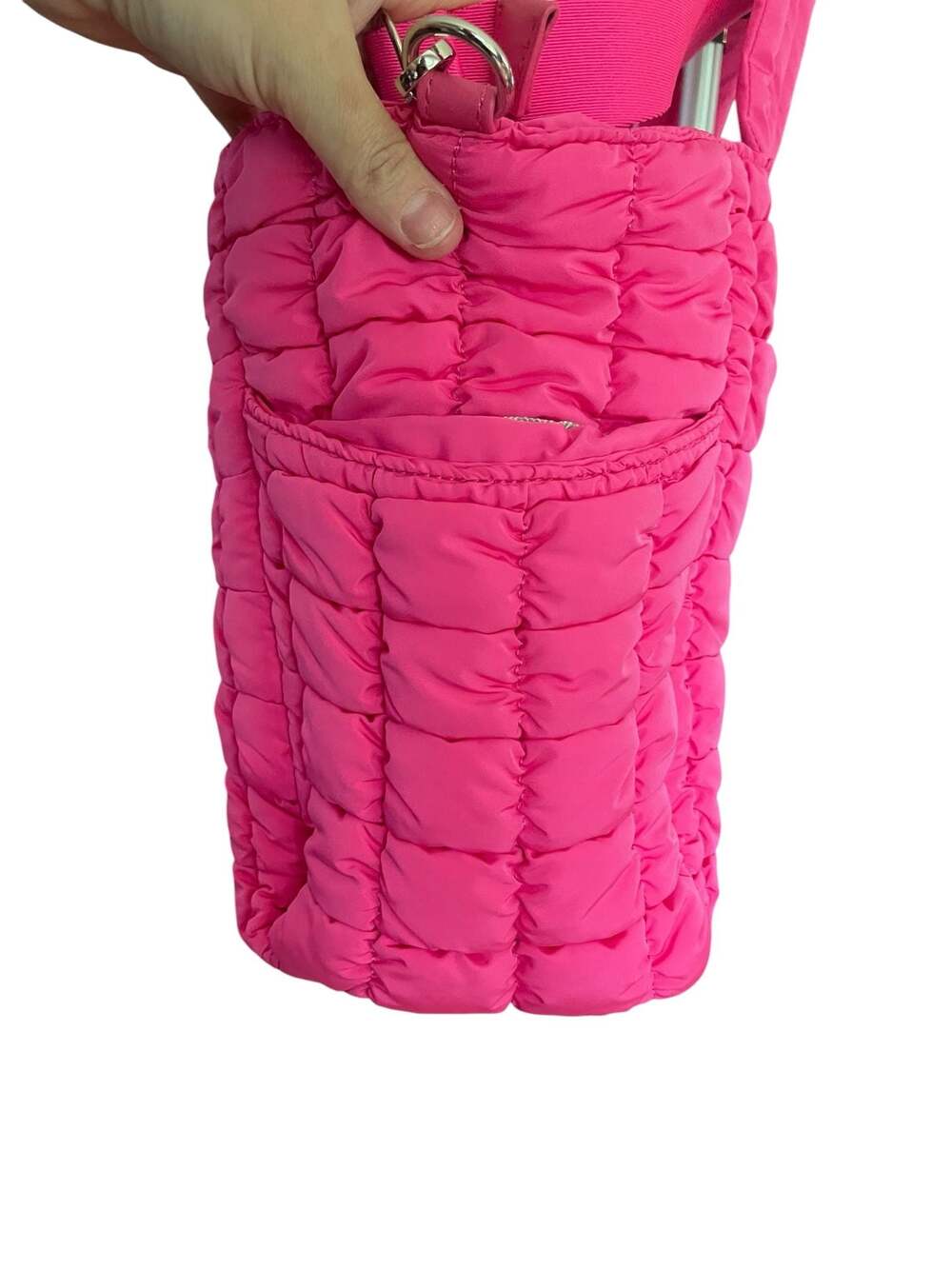EcoStitch USA Hot Pink Quilted Puffer Tote Bag Crossbody Travel Lightweight - Picture 12 of 14